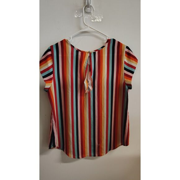 Lily White Striped Chiffon Multi-Color Blouse - Picture 2 of 6